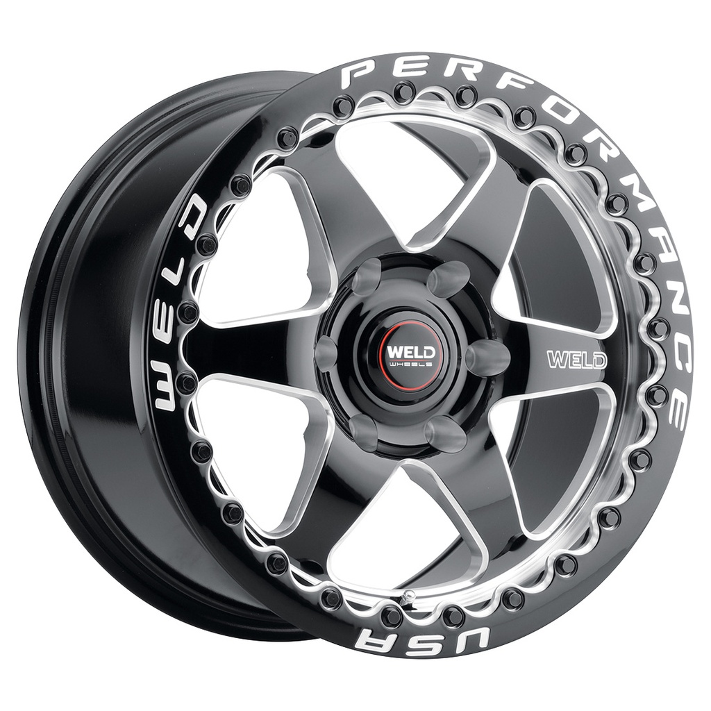 20x9.5 Ventura Six Beadlock 6x127 ET35 BS6.625 Gloss BLK MIL DIA 78.1