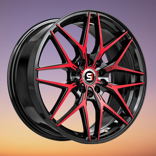 SPEC-1 RACING SP-60 GLOSS BLACK & RED MACHINED 17X7.5 4X100/4X4.5 +42 +73.1 *NC*