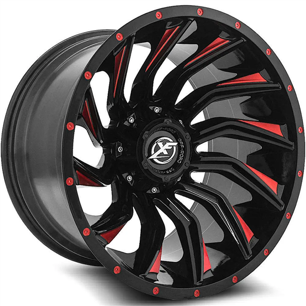 XF OFF-ROAD XF-224 GLOSS BLACK & RED MILLED 20X9 5X127/5X139.7 +12 +78.1 *NC*