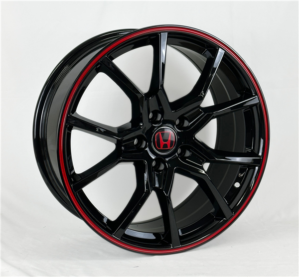 AO30123 HONDA \TYPE R STYLE\" REPLICA 16X7+35 5X114.3 C.B 64.10 GLOSS BLACK RED"