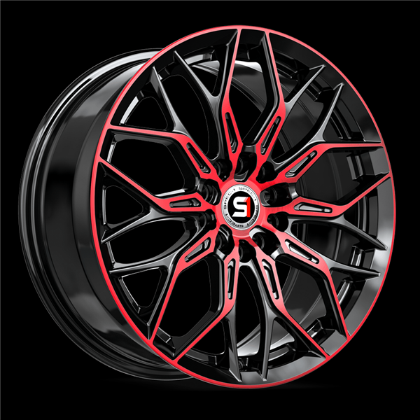 SPEC-1 SP-57 GLOSS BLACK & RED MACHINED 18X8.0 5X112/5X4.5 +38 +73.1 *NC*