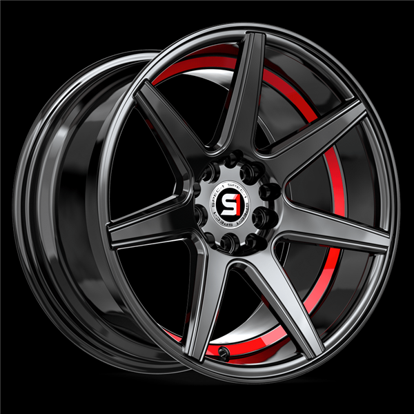 SPEC-1 SP-73 GLOSS BLACK & RED UNDERCUT 18X8.0 5X4.5/5X4.75 +38 +73.1 *NC*