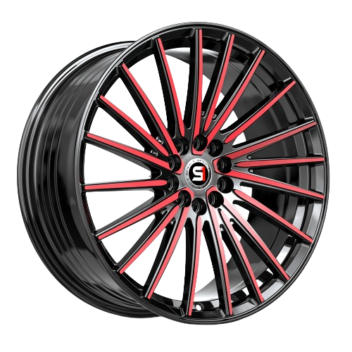 SPEC-1 RACING SP-68 GLOSS BLACK & RED MACHINED 20X8.5 X112/5X4.5 +38 +73.1