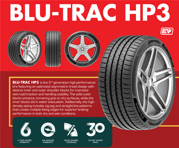 225/45R17 ARMSTRONG BLU-TRAC HP3 94Y XL M+S 340-A-A 45K+ ROAD HAZARD**EV COMPATIBLE
