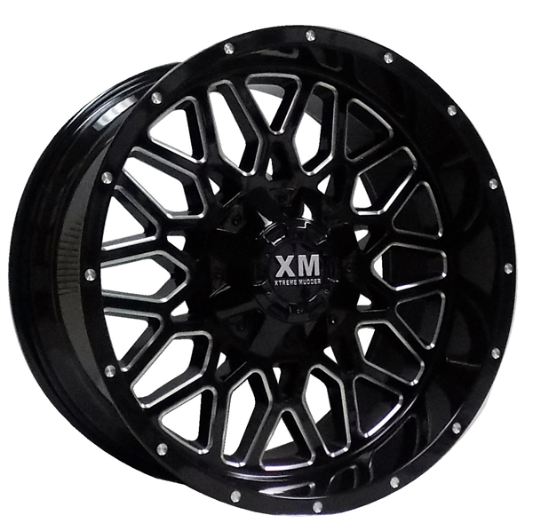 XTREME MUDDER XM-328 1264 20X12-44 6X135+6X139.7 C.B 106 GLOSS BLACK MILL EDGE DOT