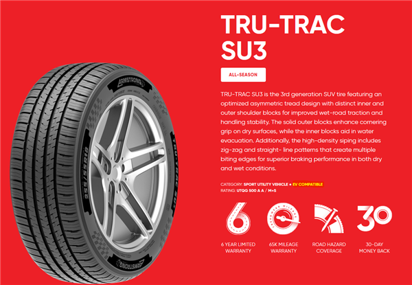 255/50R19 ARMSTRONG TRU-TRAC SU3 107Y XL M+S 500-A-A 65K+ ROAD HAZARD**EV COMPATIBLE