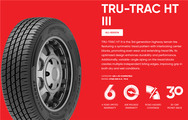 245/70R16 ARMSTRONG TRU-TRAC H/T III 111H XL M+S 500-A-A 65K+ROAD HAZARD**EV COMPATIBLE