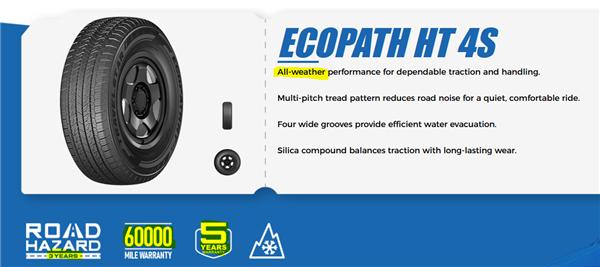 235/65R16C TRAVELSTAR ECO PATH HT4S ALL-WEATHER 121/119S 10PLY 60K+ ROAD HAZARD