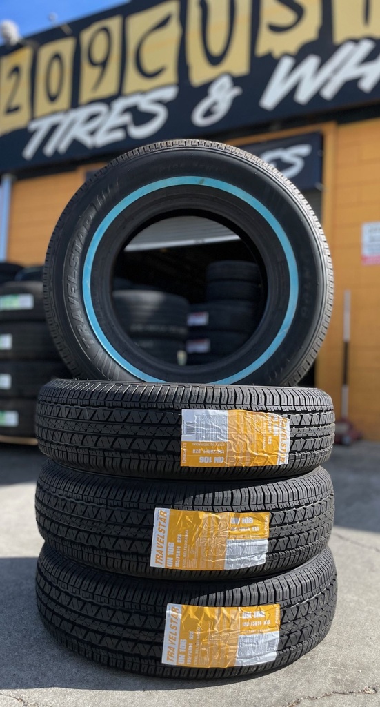 195/75R14 TRAVELSTAR UN106 92S WHITE WALL 480-A-B  M+S 50K+ ROAD HAZARD