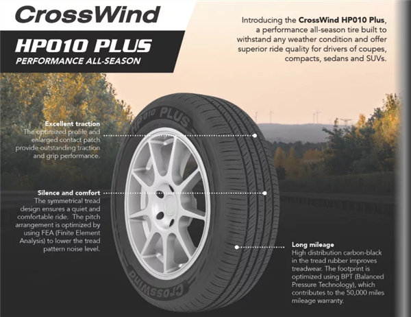 225/65R16 CROSSWIND HP010 PLUS 100H 520A-A 50K+ ROAD HAZARD