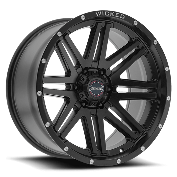 20X10 WICKED 901 5X127 -12MM C.B. 71.5 SATIN BLACK MILLED RIVET