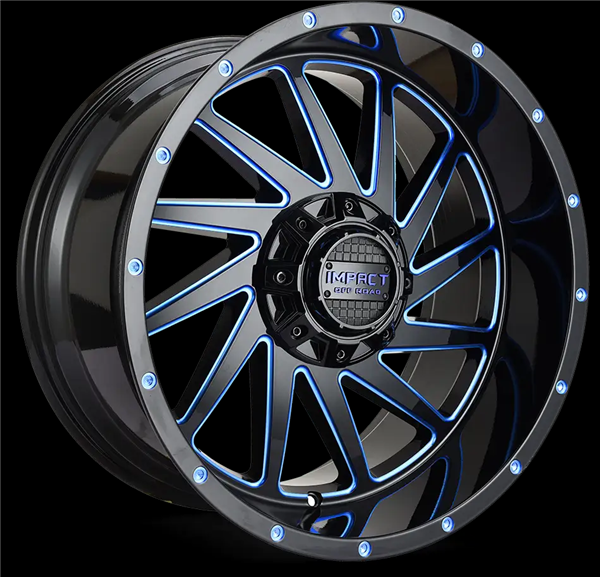 17X9 IMAPCT811 5X127/5X139.7 -12MM (87.1MM) GLOSS BLACK BLUE MILLED