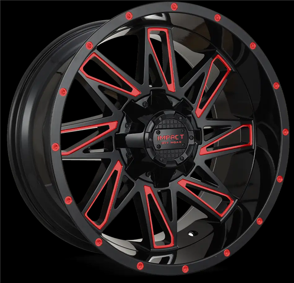 17X9 IMPACT OFFROAD 814 6X139.7/6X135 -12MM (106.1MM) GLOSS BLACK RED MILLED WINDOWS