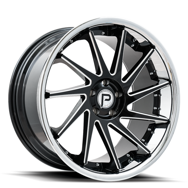 20X10 EPIC 5X120 40MM C.B 72.56 GLOSS BLACK MILLED W/ SS LIP (SOLD AS STAGGERED ONLY)