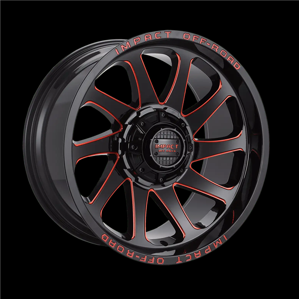 20X10 IMPACT 825 6X139.7/6X135 -12MM (106.1MM) GLOSS BLACK RED MILLED