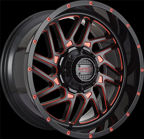 20X10 IMPACT RACING 808 6X139.7/6X135 -12MM (106.1MM) GLOSS BLACK RED MILLED