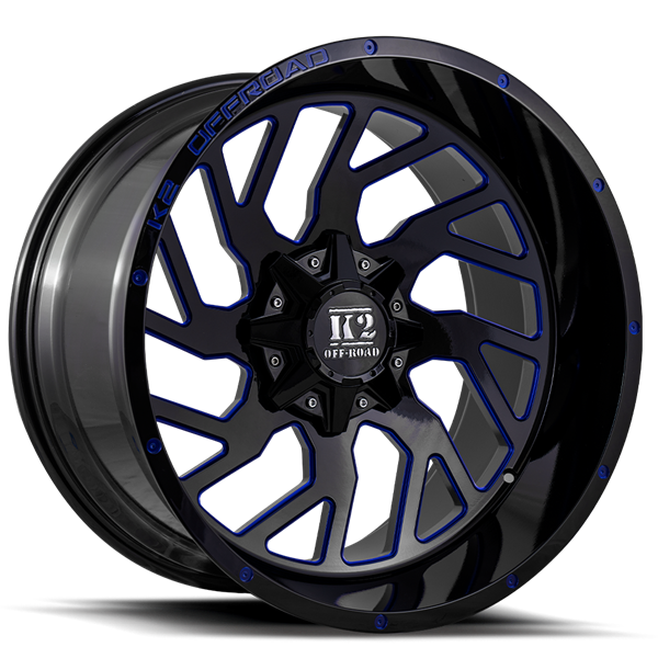 20X10 K2 SHOCKWAVE 5X139.7/150 -12MM C.B 110.3 GLOSS BLACK BLUE MILLED