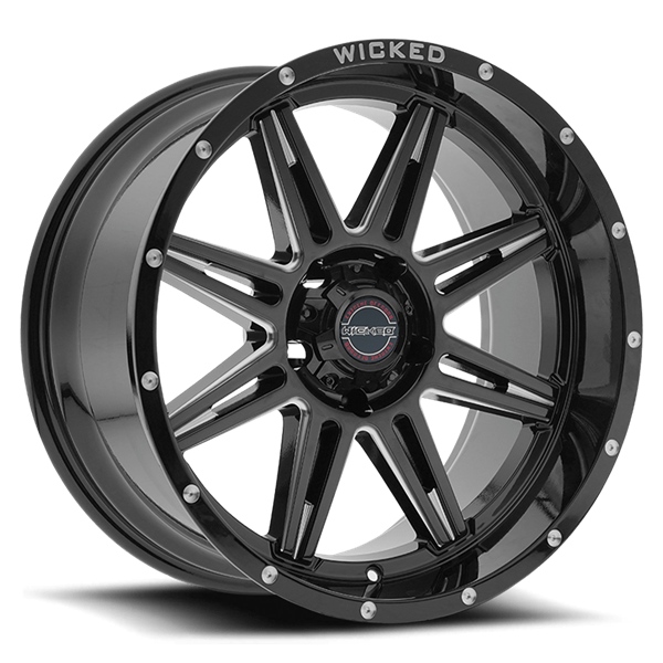 20X10 WICKED 905 5X139.7 -24MM C.B. 108 GLOSS BLACK MILLED
