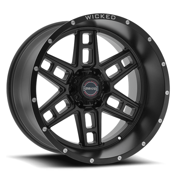20X10 WICKED 906 5X127 -12MM C.B. 71.5 SATIN BLACK MILLED RIVET