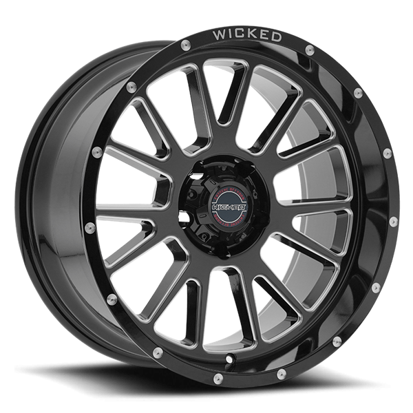 20X10 WICKED 907 5X127 -12MM C.B. 71.5 GLOSS BLACK MILLED