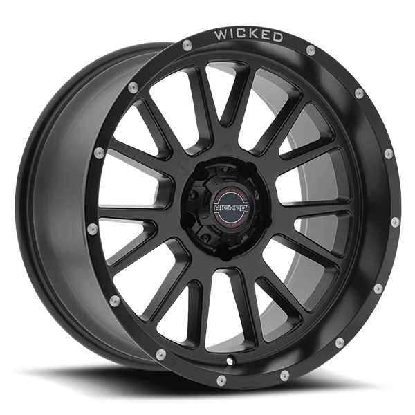 20X10 WICKED 907 5X127 -12MM C.B. 71.5 SATIN BLACK MILLED RIVET
