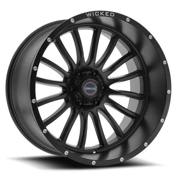 20X10 WICKED 908 5X139.7 -24MM C.B. 108 SATIN BLACK MILLED RIVET