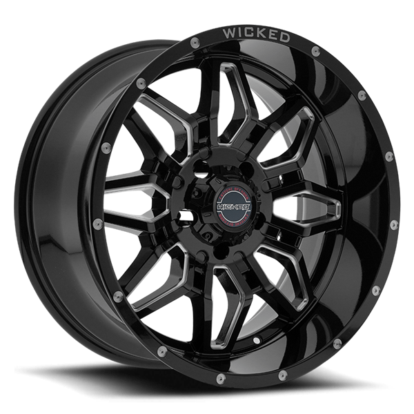 20X10 WICKED 909 5X127 -24MM C.B. 71.5 GLOSS BLACK MILLED