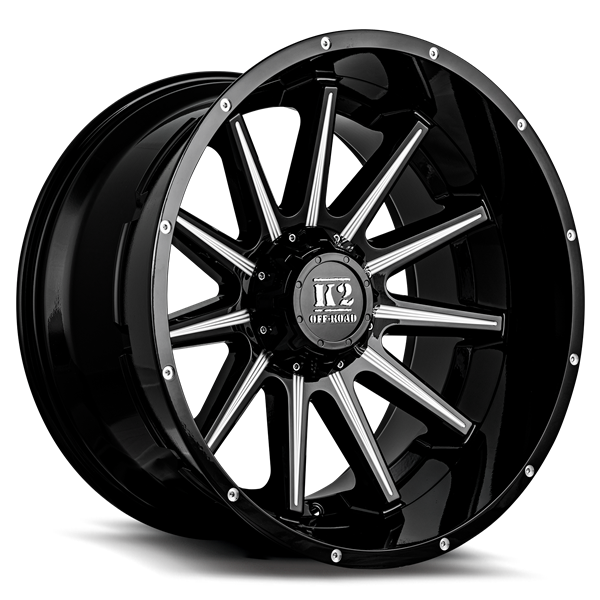 20X12 K2 TANKER 5X139.7/150 -44MM C.B 110.3 GLOSS BLACK MILLED