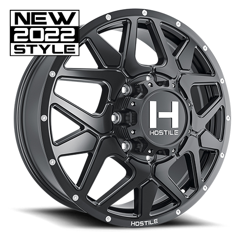 20X8.25 HOSTILE H402 8X210 +123MM C.B 142.2 ASPHALT ( SATIN BLACK ) DUALLY FRONT