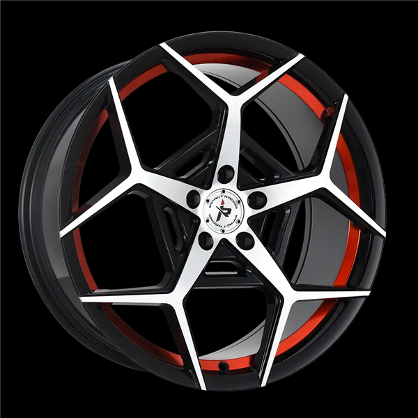 20X8.5 IMPACT RACING 5X112 35MM (73.1MM) GLOSS BLACK MACHINE FACE UNDERCUT WITH RED CLEAR COAT