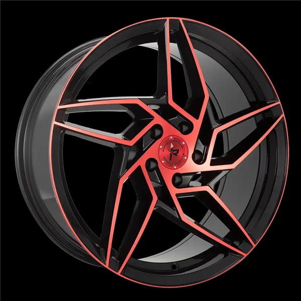 20X8.5 IMPACT RACING 605 5X114.3 35MM (73.1MM) GLOSS BLACK RED MACHINED FACE