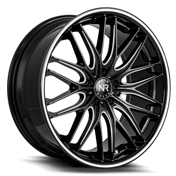 20X8.5 NOIR ELITE NO 106 5X114.3 35MM C.B 73.1 GLOSS BLACK MACHINE W/MACH PIN STRIPE