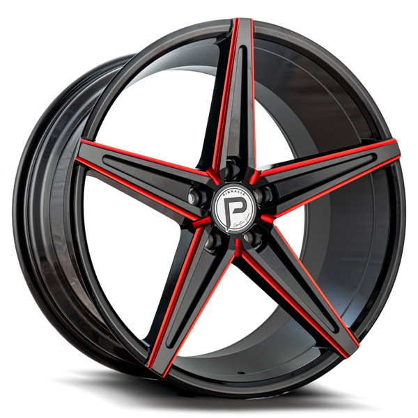 20X8.5 SUPREME 5X115 15MM C.B 73.1 GLOSS BLACK RED MILLED (SOLD AS STAGGERED ONLY)