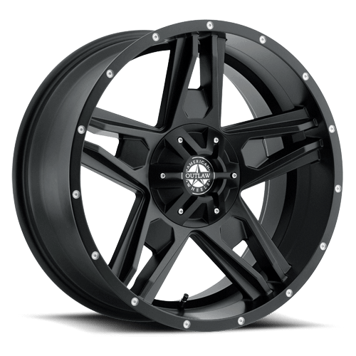 20X9 AMERICAN OUTLAW LONESTAR 5X127 -10MM C.B 71.5 SATIN BLACK MILLED RIVETS