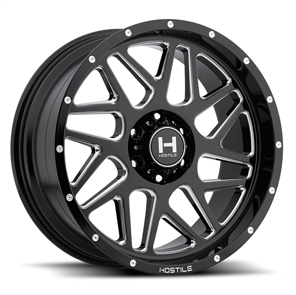 20X9 HOSTILE H108 6X135 10MM C.B 87.00 BLADE CUT (BLACK MILLED)