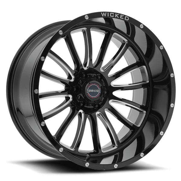 22X10 WICKED W908 5X127 -18MM C.B 71.5 SATIN BLACK W. RIVETS