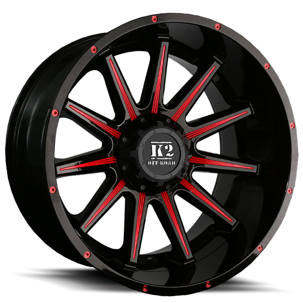 22X12 K2 TANKER 6X135/139.7 -44MM C.B 108 GLOSS BLACK RED MILLED