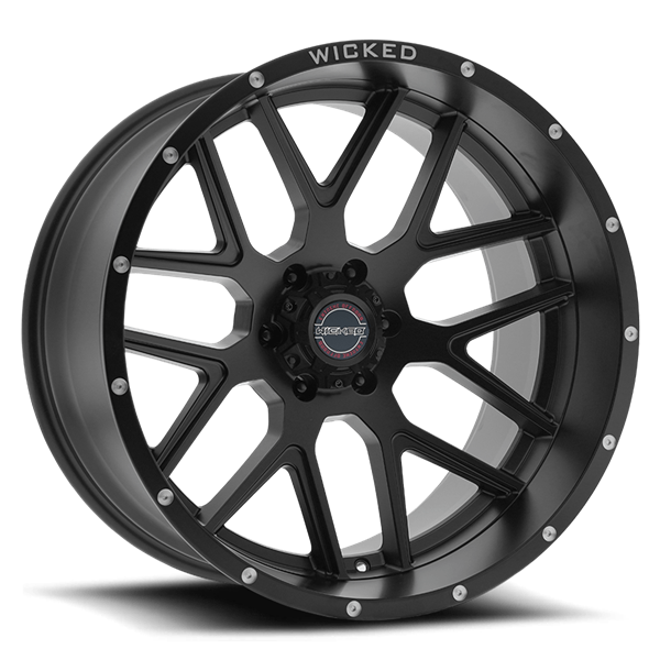 22X12 WICKED 903 6X139.7 -44MM C.B. 106.2 SATIN BLACK MILLED RIVET