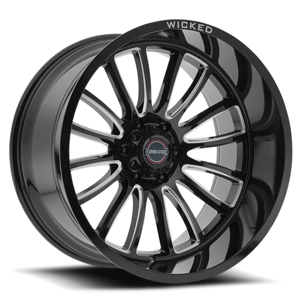 22X12 WICKED 908 6X139.7 -44MM C.B. 106.2 GLOSS BLACK MILLED NO RIVETS