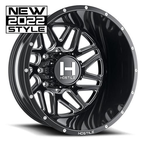 22X8.25 HOSTILE H401 8X210 -221MM C.B 154.3 BLADE CUT ( BLACK MILLED ) DUALLY REAR OUTER