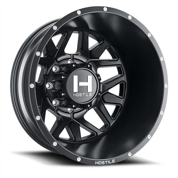 22X8.25 HOSTILE H402 8X165 -221MM C.B 121.6 ASPHALT ( SATIN BLACK ) DUALLY REAR OUTER