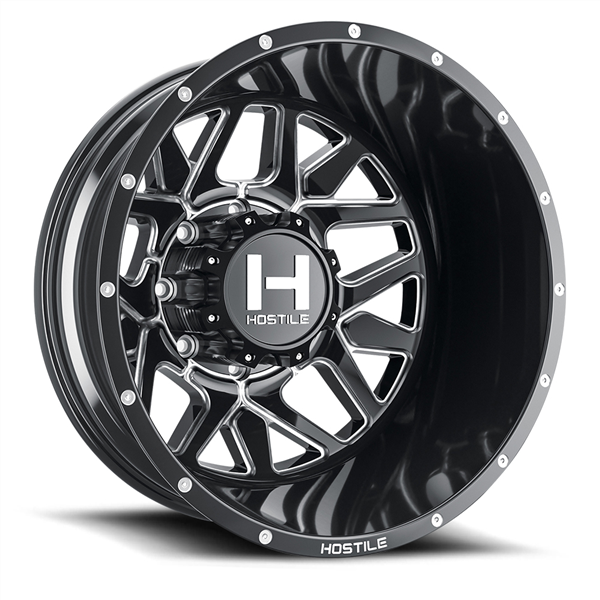 22X8.25 HOSTILE H402 8X210 -221MM C.B 154.3 BLADE CUT ( BLACK MILLED ) DUALLY REAR OUTER