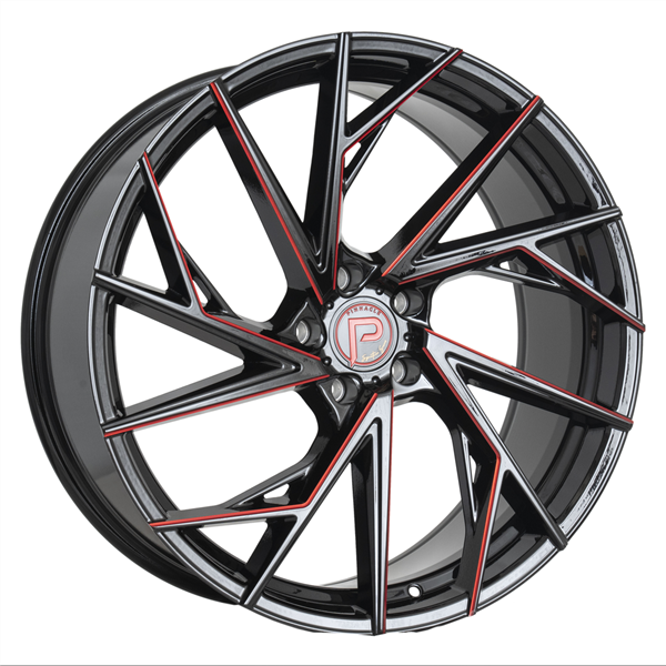 22X9 SWANK 5X114.3 35MM (73.1MM) GLOSS BLACK RED MILLED
