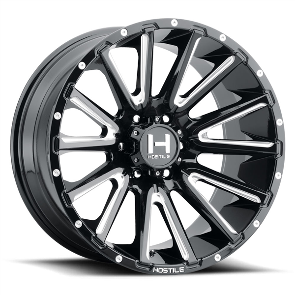 20X10 HOSTILE H123 6X135 -19MM C.B 87MM BLADE CUT (GLOSS BLACK MILLED)