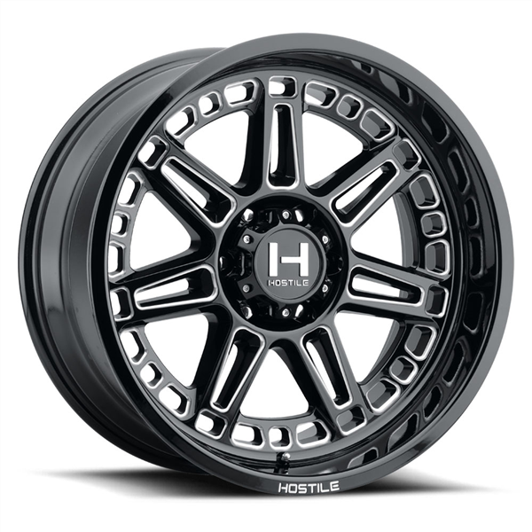 20X12 HOSTILE H124 6X135 -44MM C.B 87MM BLADE CUT (GLOSS BLACK MILLED)
