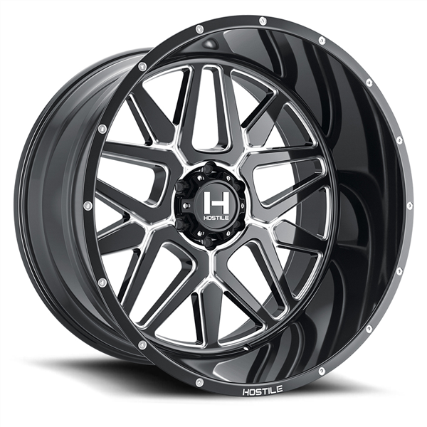 20X9 HOSTILE H128 6X139.7 00MM C.B 106.1MM BLADE CUT (GLOSS BLACK MILLED)