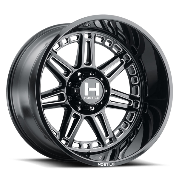 22X10 HOSTILE H124 6X139.7 -25MM C.B 106.1MM BLADE CUT (GLOSS BLACK MILLED)