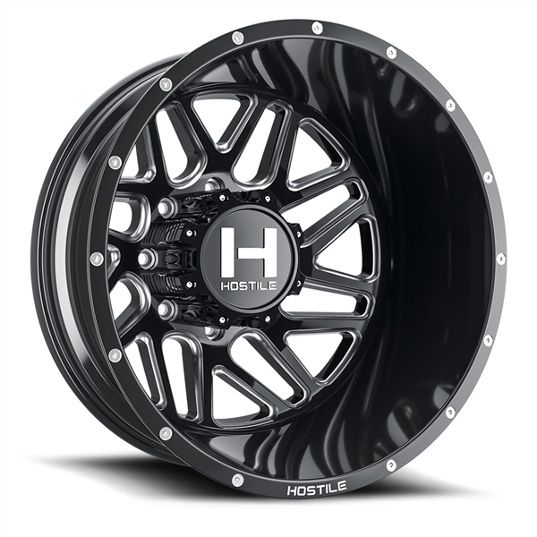 22X8.25 HOSTILE H401 8X165 -221MM C.B 142.2 BLADE CUT (GLOSS BLACK MACHINE) DUALLY REAR OUTER