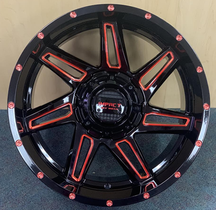 IMPACT OFF-ROAD 820 20X10-12 5X139.7+5X127 CB-87.1 GLOSS BLACK/RED MILLED***RED****