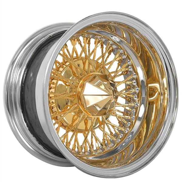 WIRE WHEELS 13X7 72 C/L SPOKE REVERSE GOLD CENTER